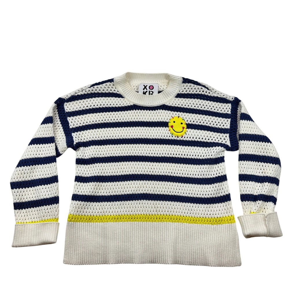 XOKR Kerri Rosenthal Women Striped Knit Sweater Smiley Face Crew Neck XS